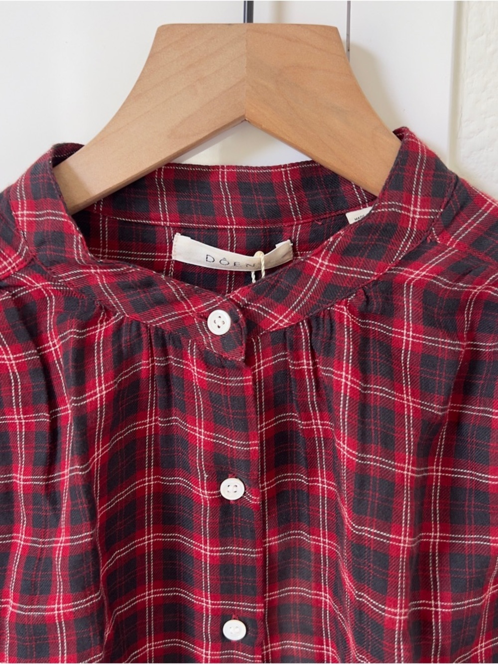 NWT Doen Breena Countryside Plaid Button Up Down Shirt in Black and Red - Picture 5 of 9